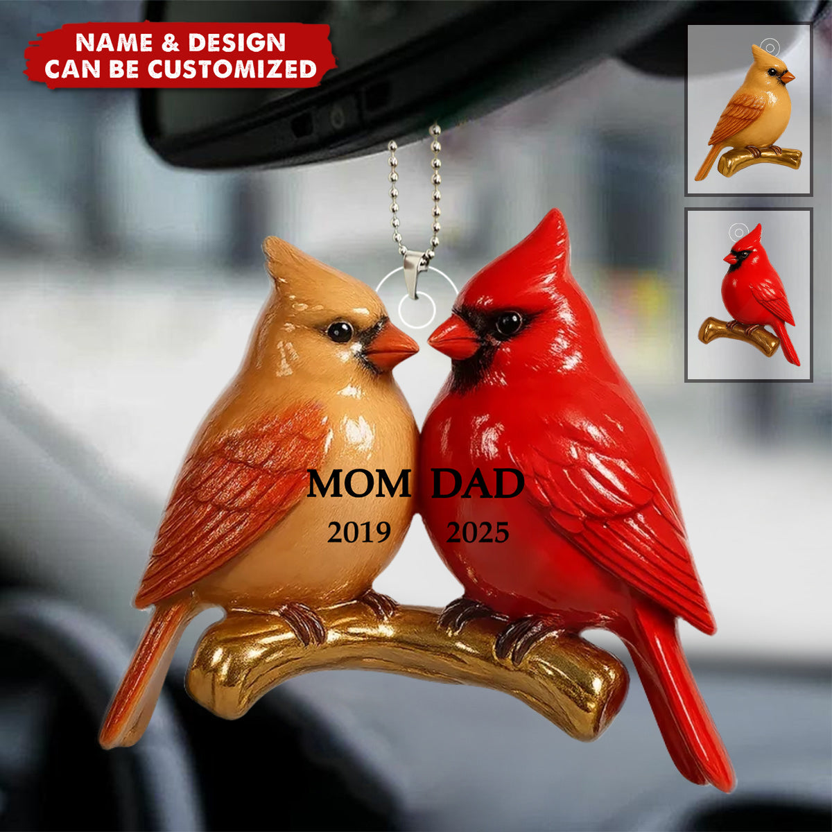 Vintage Nostalgic Cardinals Memorial Dad Mom - Personalized Acrylic Car Ornament