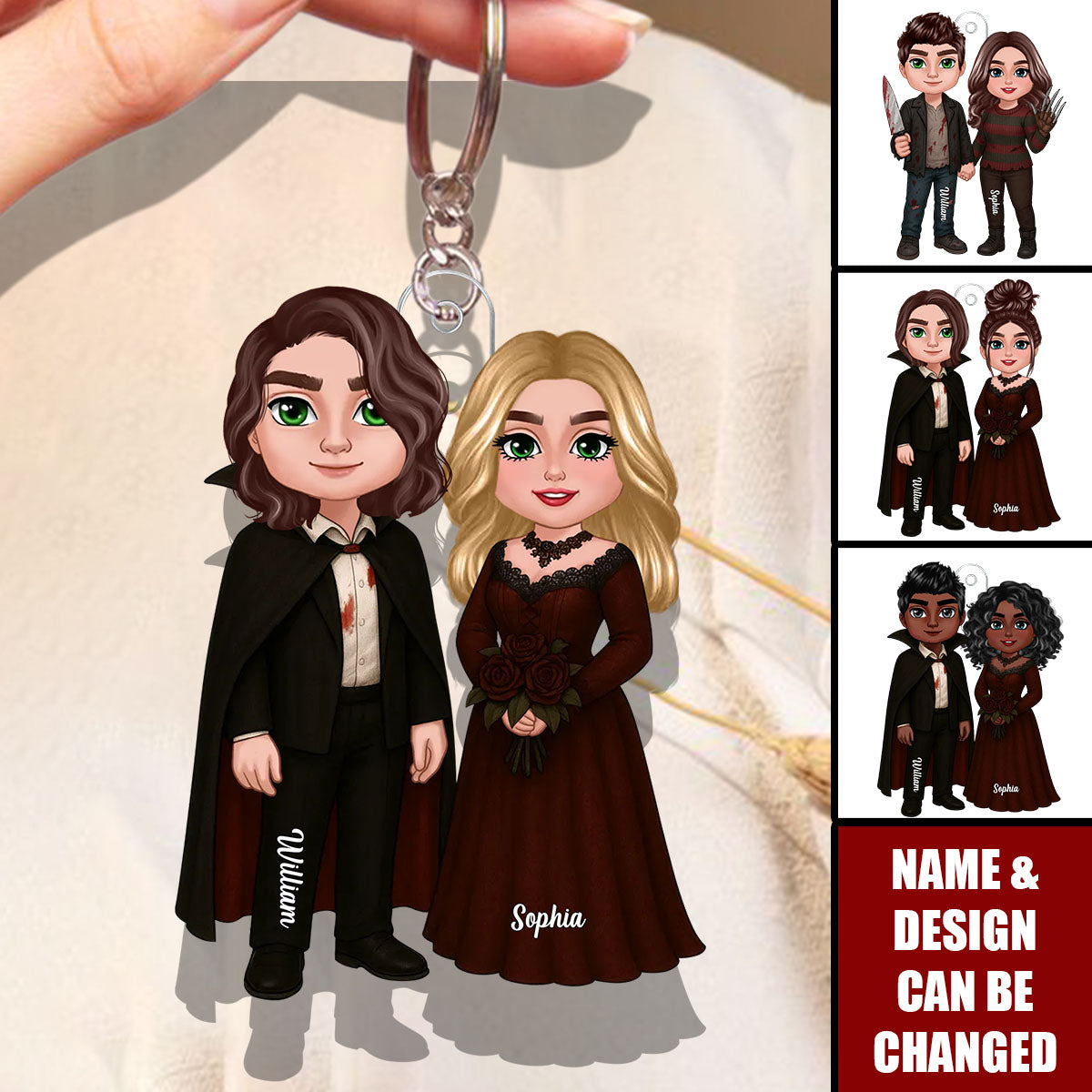 Halloween Horror Theme Couple Matching Personalized Acrylic Keychain