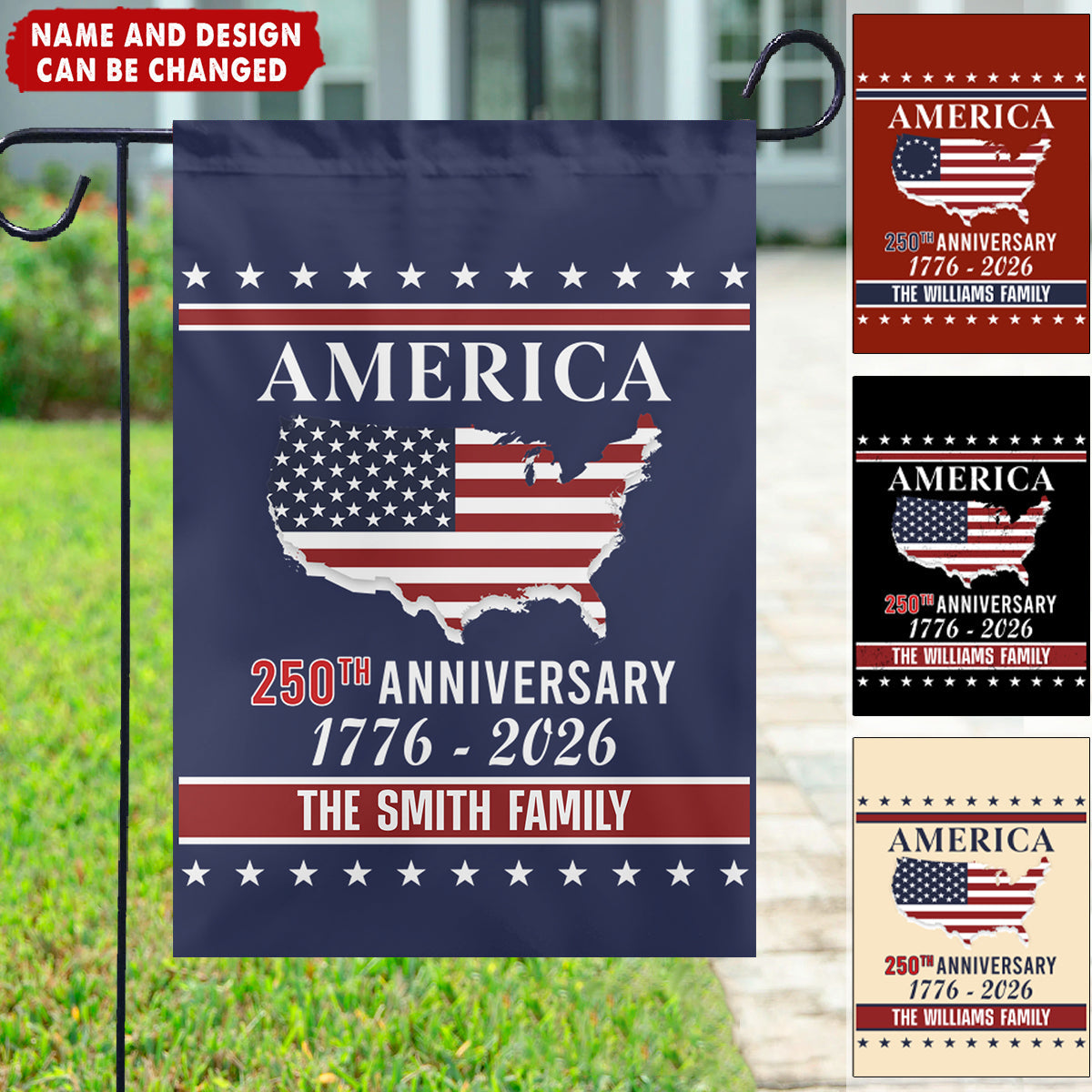 Personalized Family Name America 250th Anniversary Garden Flag