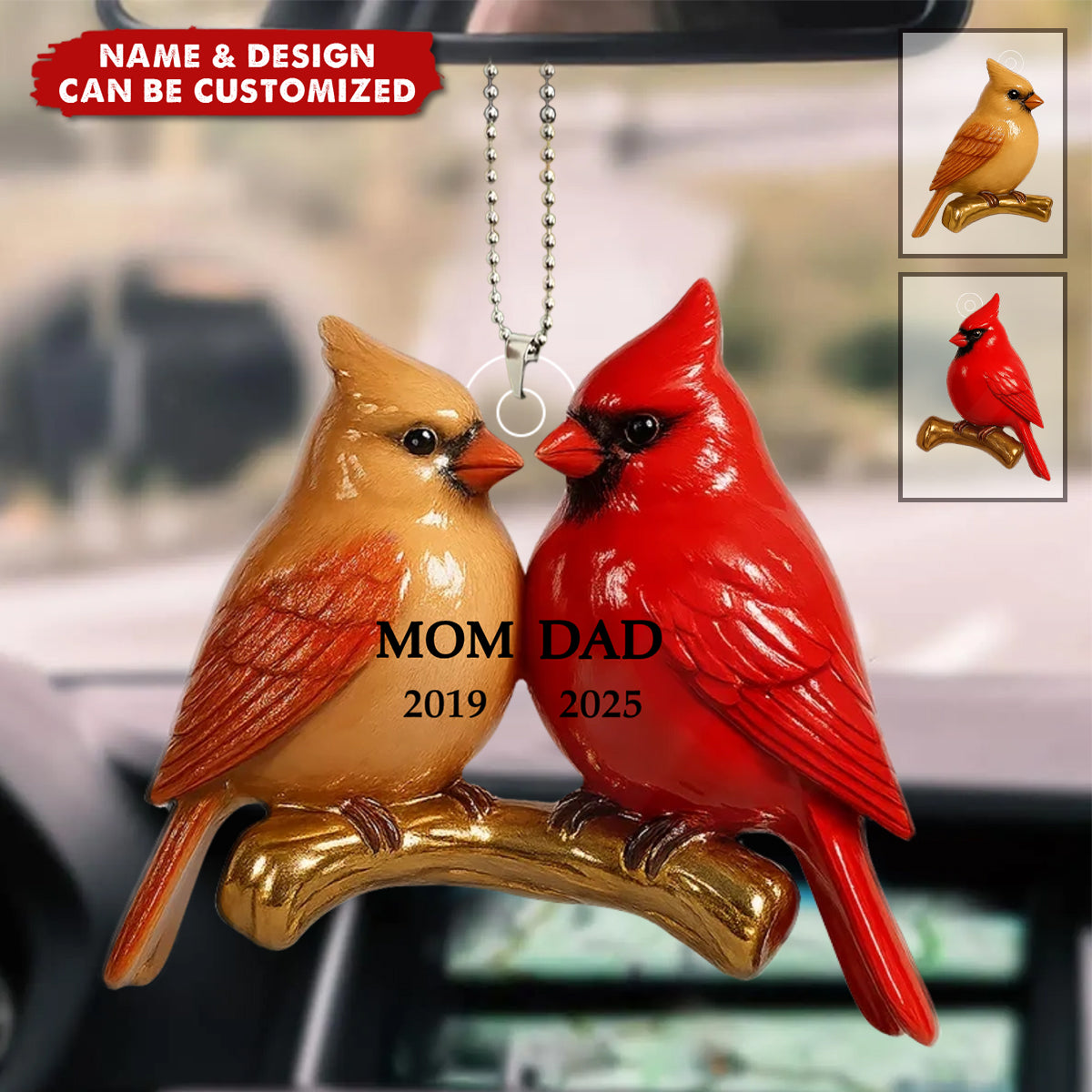 Vintage Nostalgic Cardinals Memorial Dad Mom - Personalized Acrylic Car Ornament