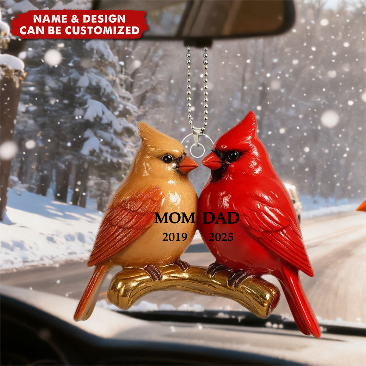 Vintage Nostalgic Cardinals Memorial Dad Mom - Personalized Acrylic Car Ornament