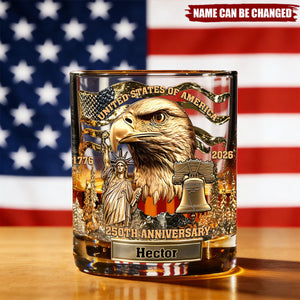 USA 250th Anniversary - Personalized Whiskey Glass,  Patriotic Cup Gift For Him