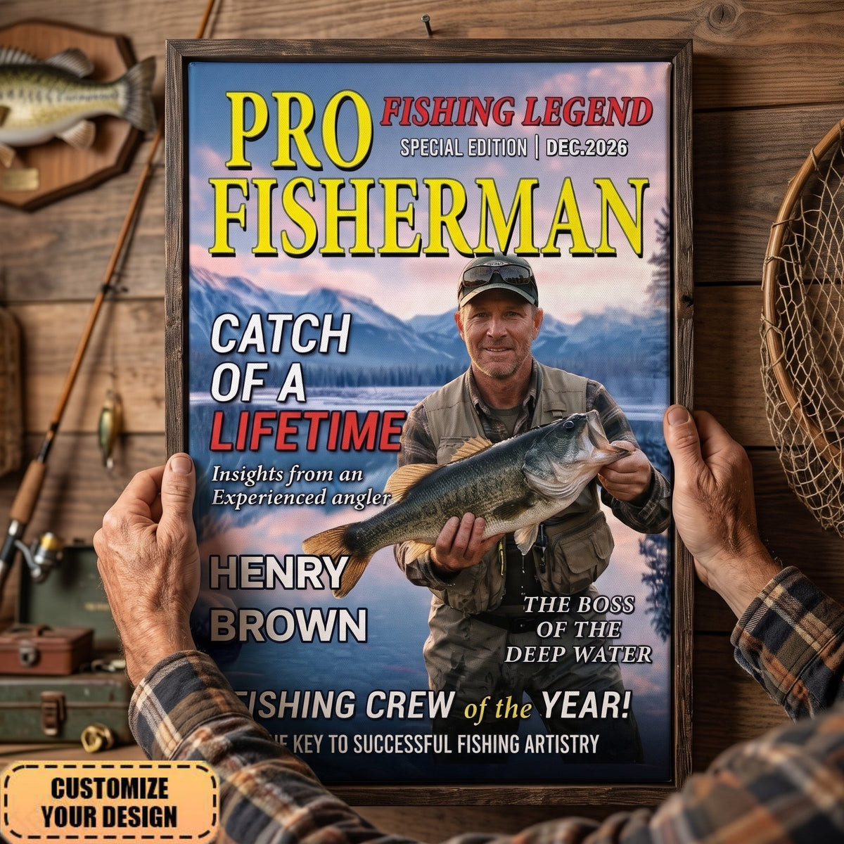 Custom Photo Magazine Vertical Poster - Personalized Birthday Fishing Gifts For Family