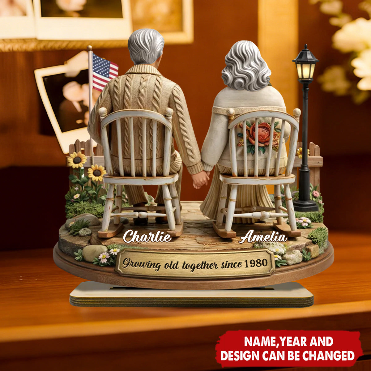 3D Effect Couple Sitting Together - Personalized 2-Layered Wooden Plaque - Heartfelt Valentine's Day Gift for Him, for Her