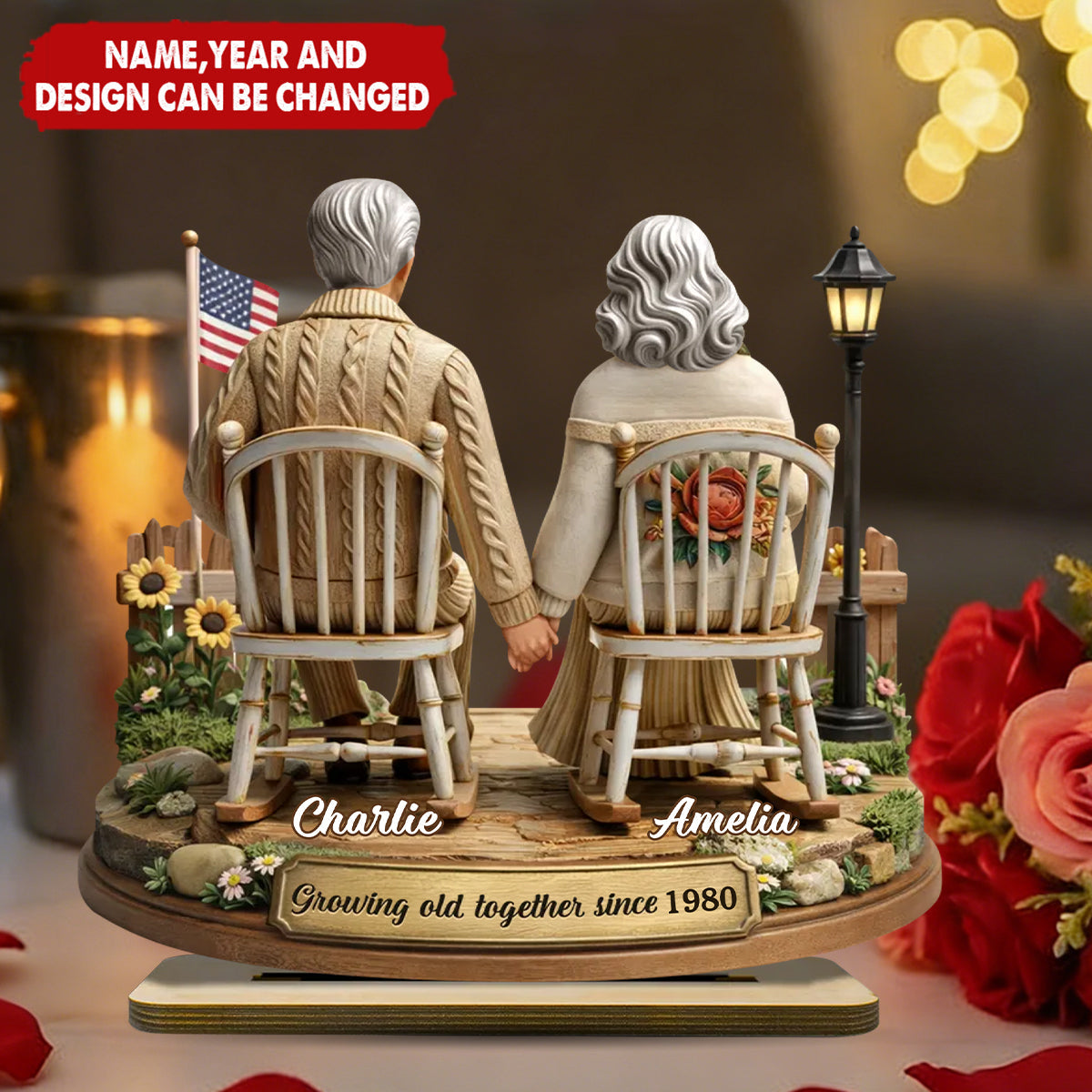 3D Effect Couple Sitting Together - Personalized 2-Layered Wooden Plaque - Heartfelt Valentine's Day Gift for Him, for Her
