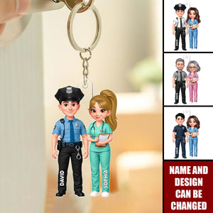 Police & Nurse Couple - Personalized Keychain, Gift for Couple, for Him, for Her
