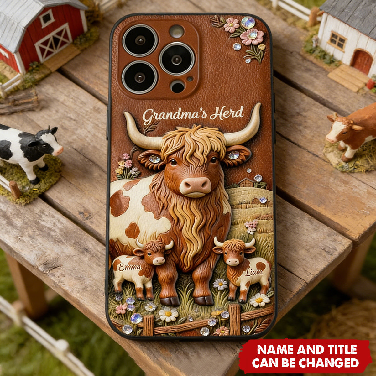 Grandma's Herd- Personalized Leather Phone Case