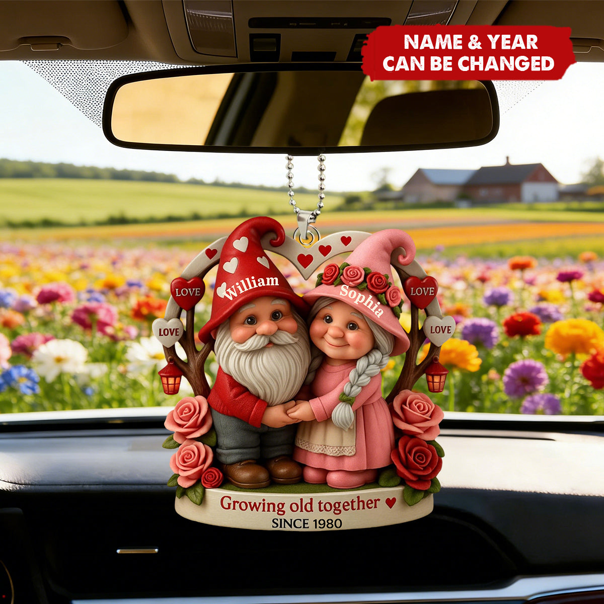 Personalized Growing Old Together Old Dwarf Couple Love Acrylic Car Ornament