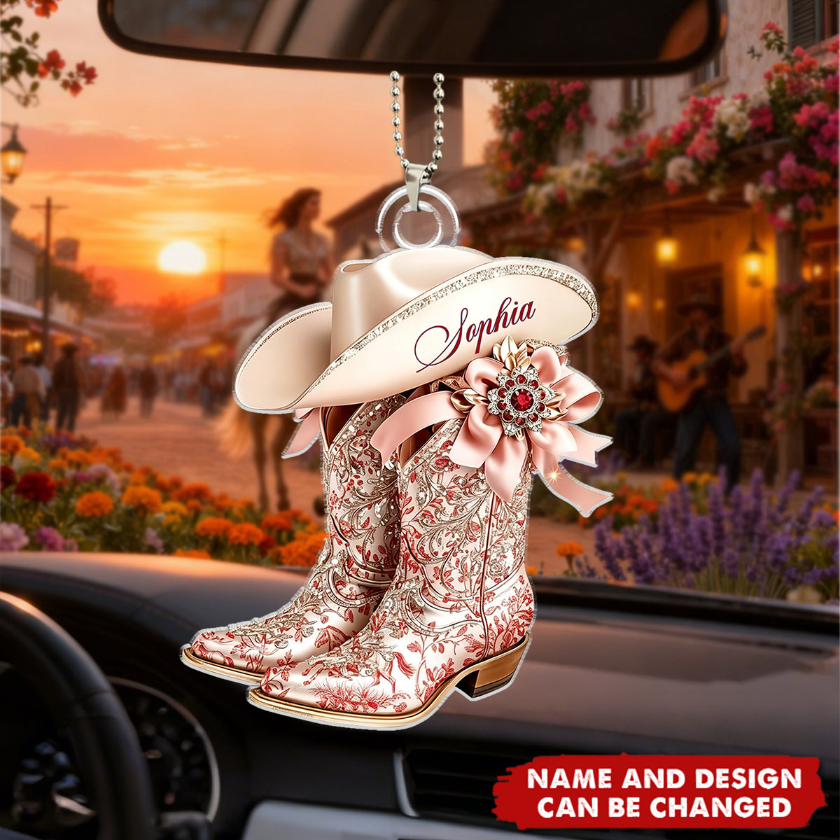 Fearless Cowgirl Boots - Personalized Cowgirl Car Ornament