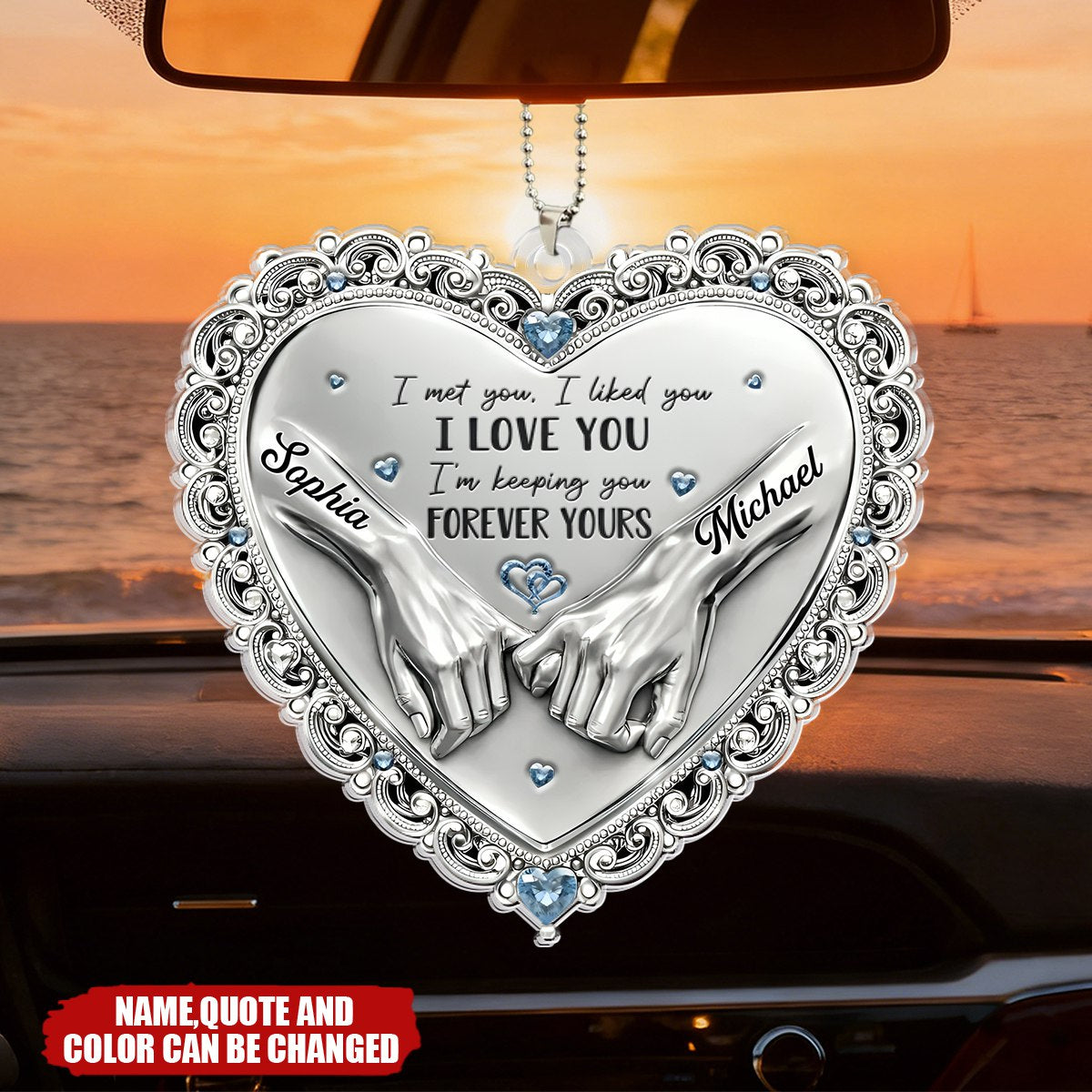 Custom Acrylic Car Ornament - Personalized Anniversary Wedding Gifts For Husband And Wife, Him And Her - You And Me Feels Right
