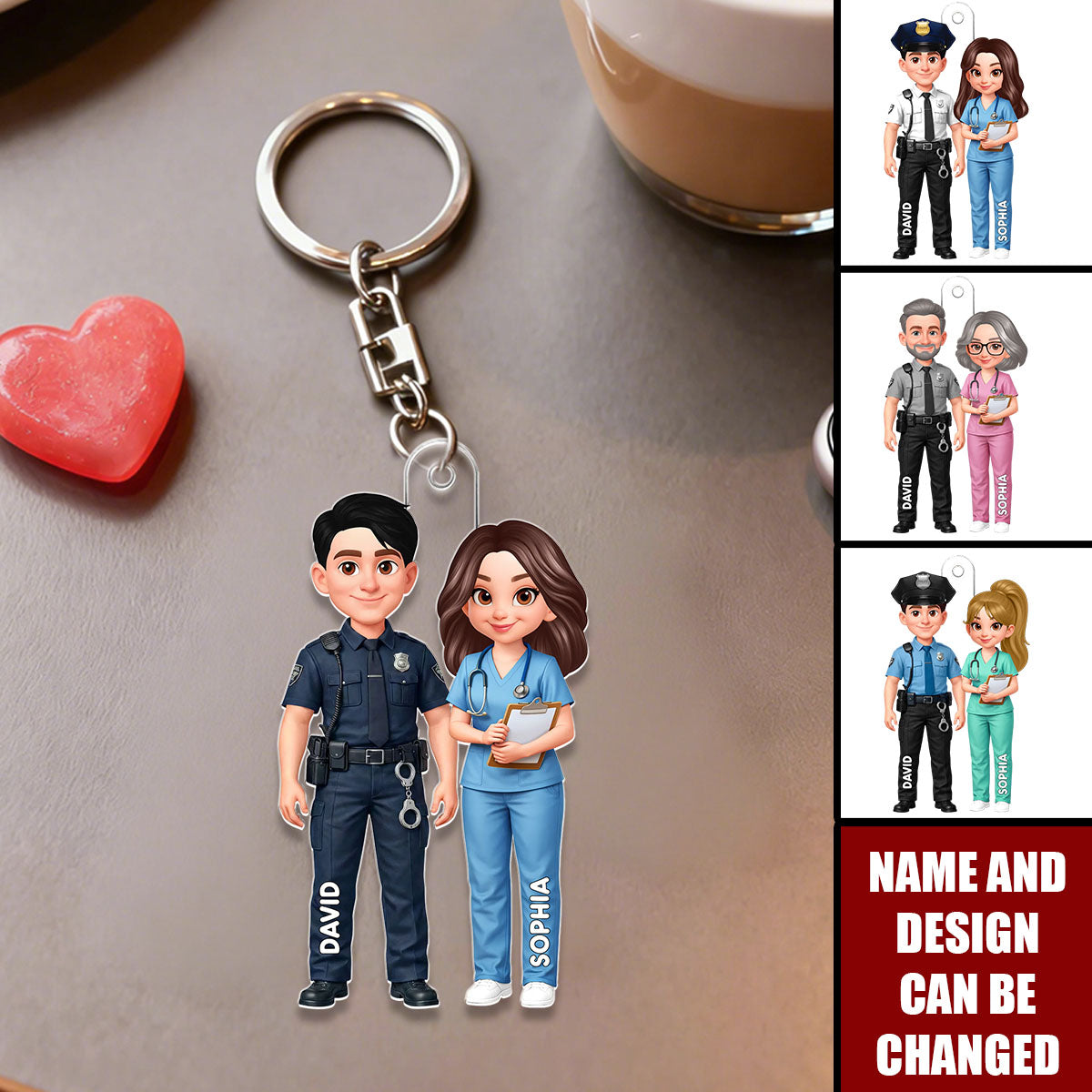 Police & Nurse Couple - Personalized Keychain, Gift for Couple, for Him, for Her