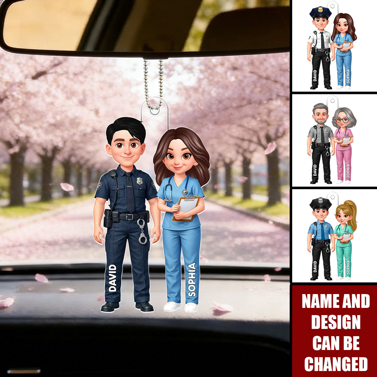 Police & Nurse Couple - Personalized Car Hanger, Gift for Couple, for Him, for Her