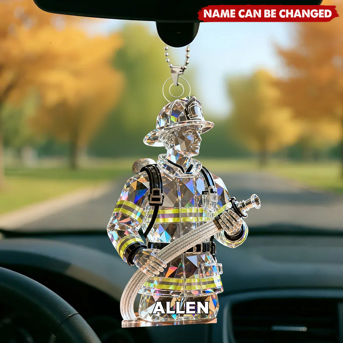 Custom Firefighter Crystal Light Effect Car Hanging Ornaments, Career Decor