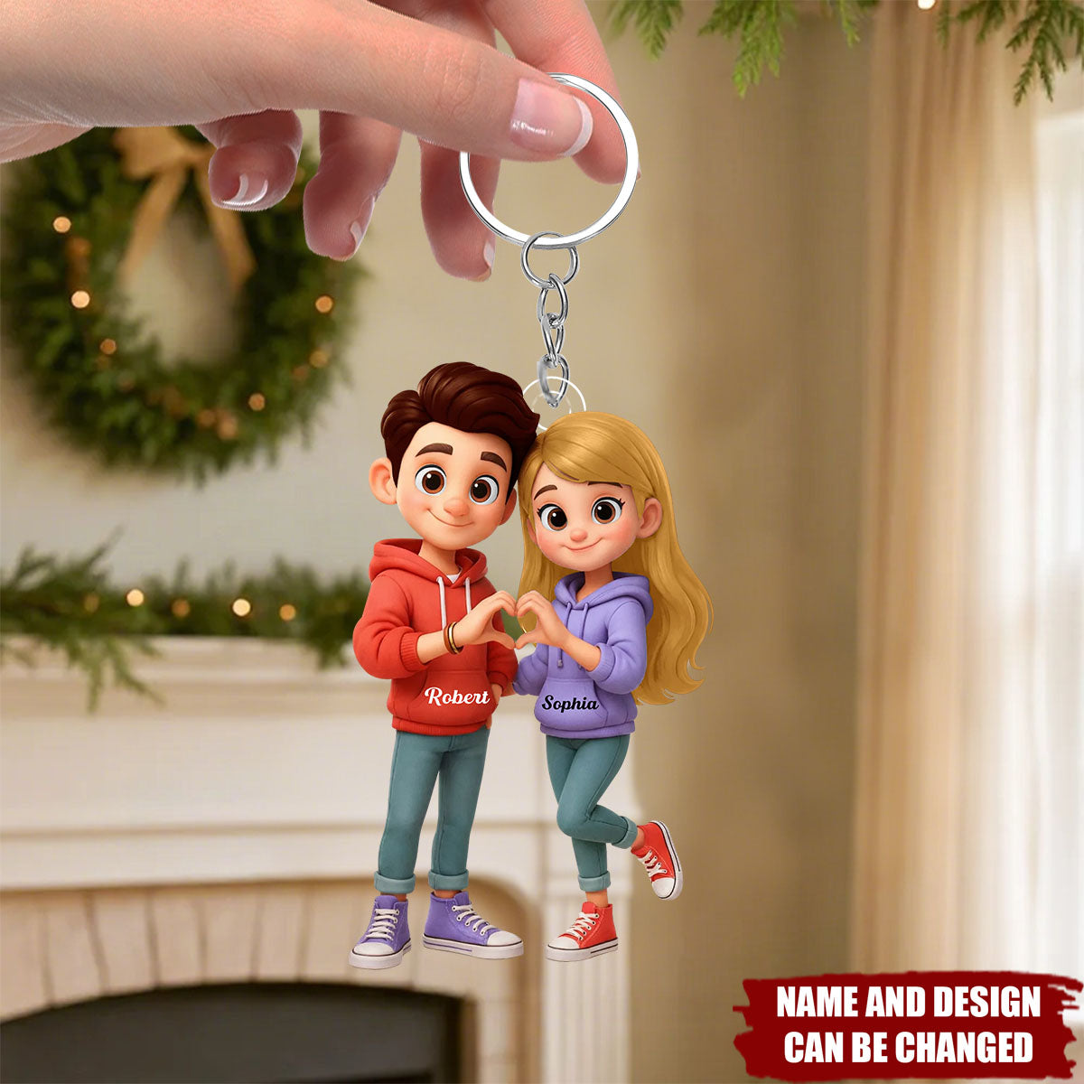 Cute Cartoon Couple Heartfelt Moment - Personalized Acrylic Keychain - Sentimental Gift for him, for her