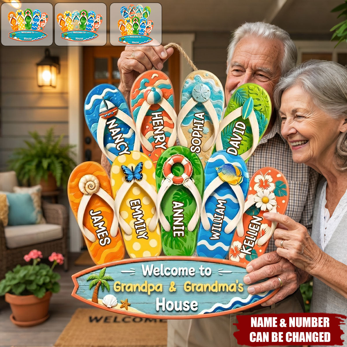 Wooden Sign With Sunny Flip Flops, Welcome To Grandma & Grandpa's House