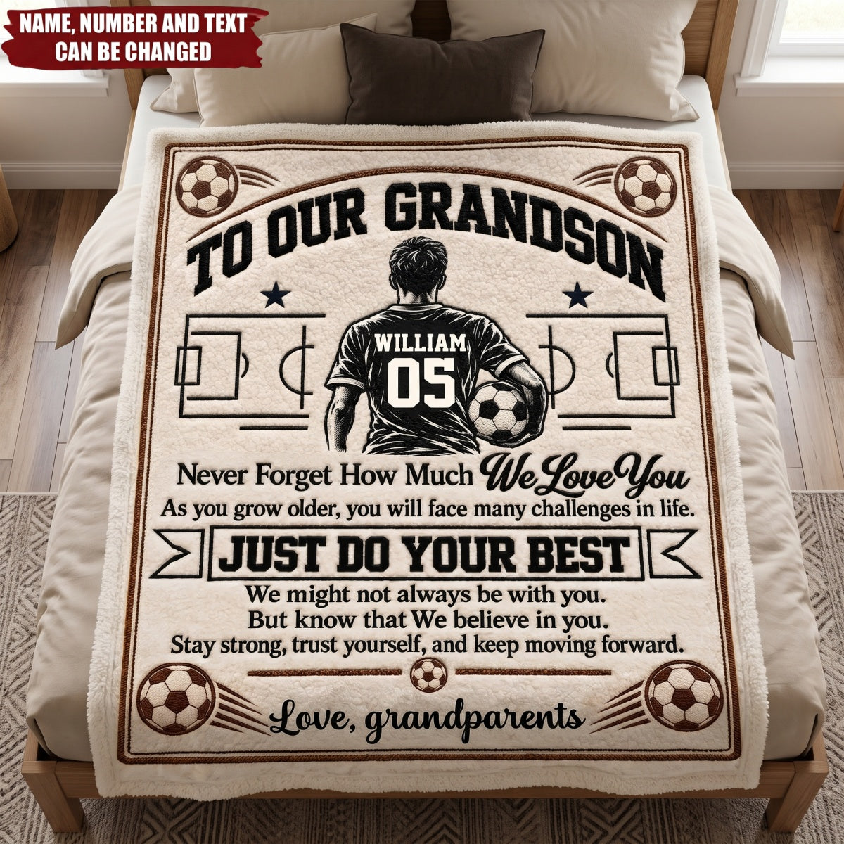 Custom Name Soccer Gifts for Grandsons - Personalized Blanket