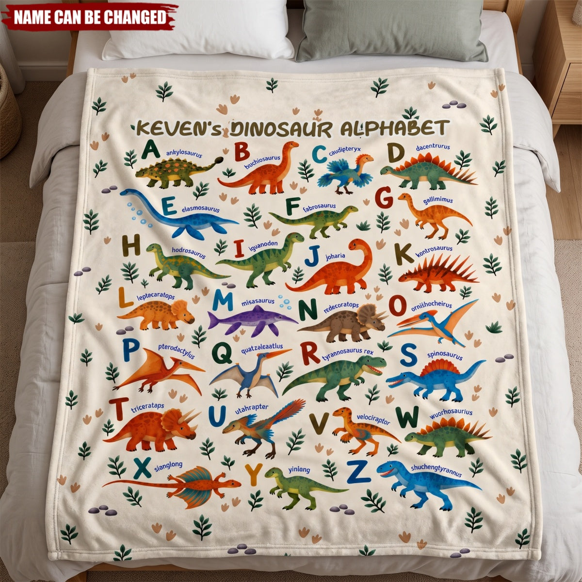 Dinosaur Alphabet Custom Name - Personalized Blanket, Gift for Baby and Toddlers