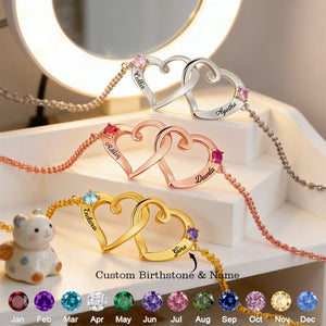 Double Birthstone Heart - Personalised Birthstone Beautiful Bracelet