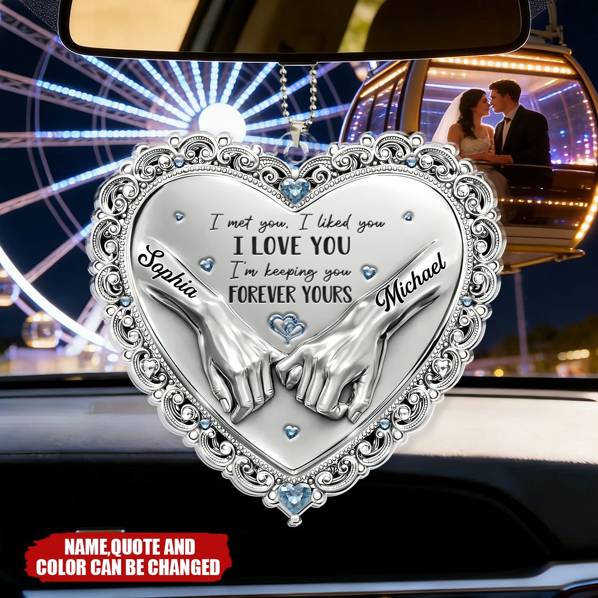 Custom Acrylic Car Ornament - Personalized Anniversary Wedding Gifts For Husband And Wife, Him And Her - You And Me Feels Right