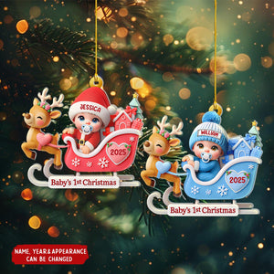 Baby Santa In Sleigh - Personalized Christmas Acrylic Ornament
