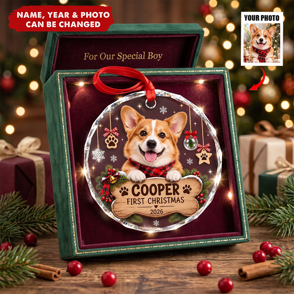 Dog First Christmas - Personalized Glass Ornament