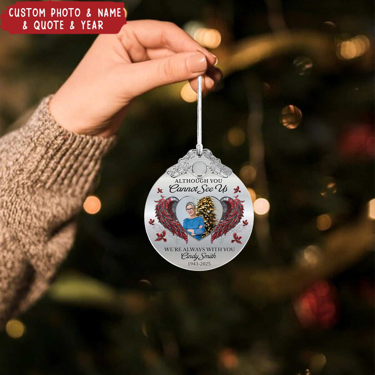 Always On Our Minds Forever In Our Hearts - Personalized Glass Photo Ornament With Silver Cap