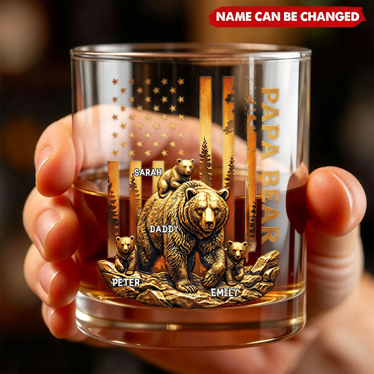 Papa Bear - Personalized Custom Whiskey Glass, Gift For Dad