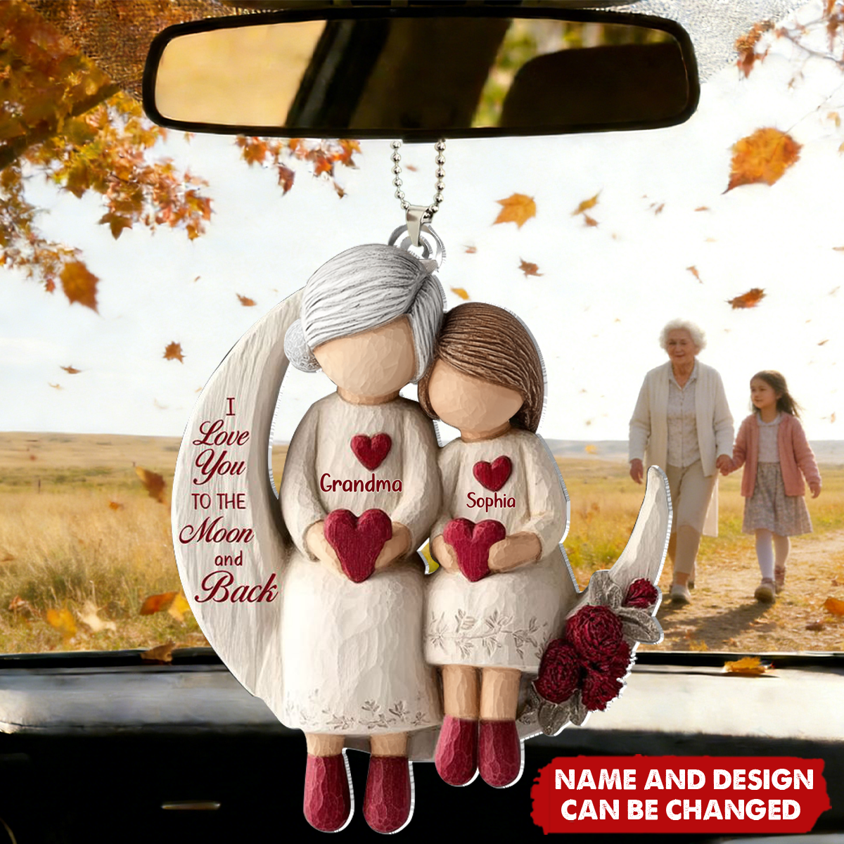 Grandma And Grandchild Moon Love - Personalized Car Ornament