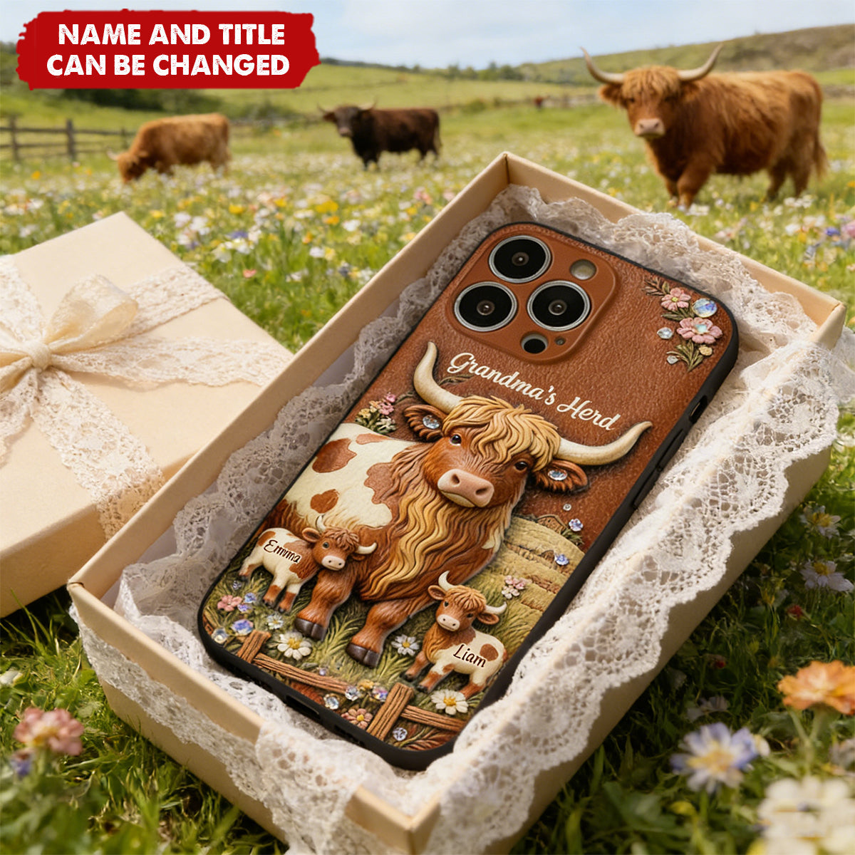 Grandma's Herd- Personalized Leather Phone Case