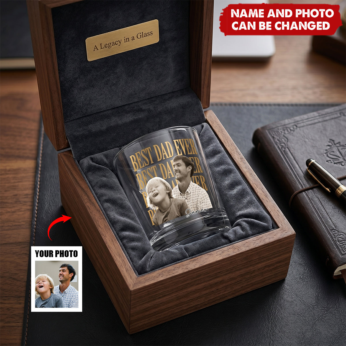 Custom Vintage 'Best Dad Ever' Photo - Personalized Custom Whiskey Glass, Gift For Dad