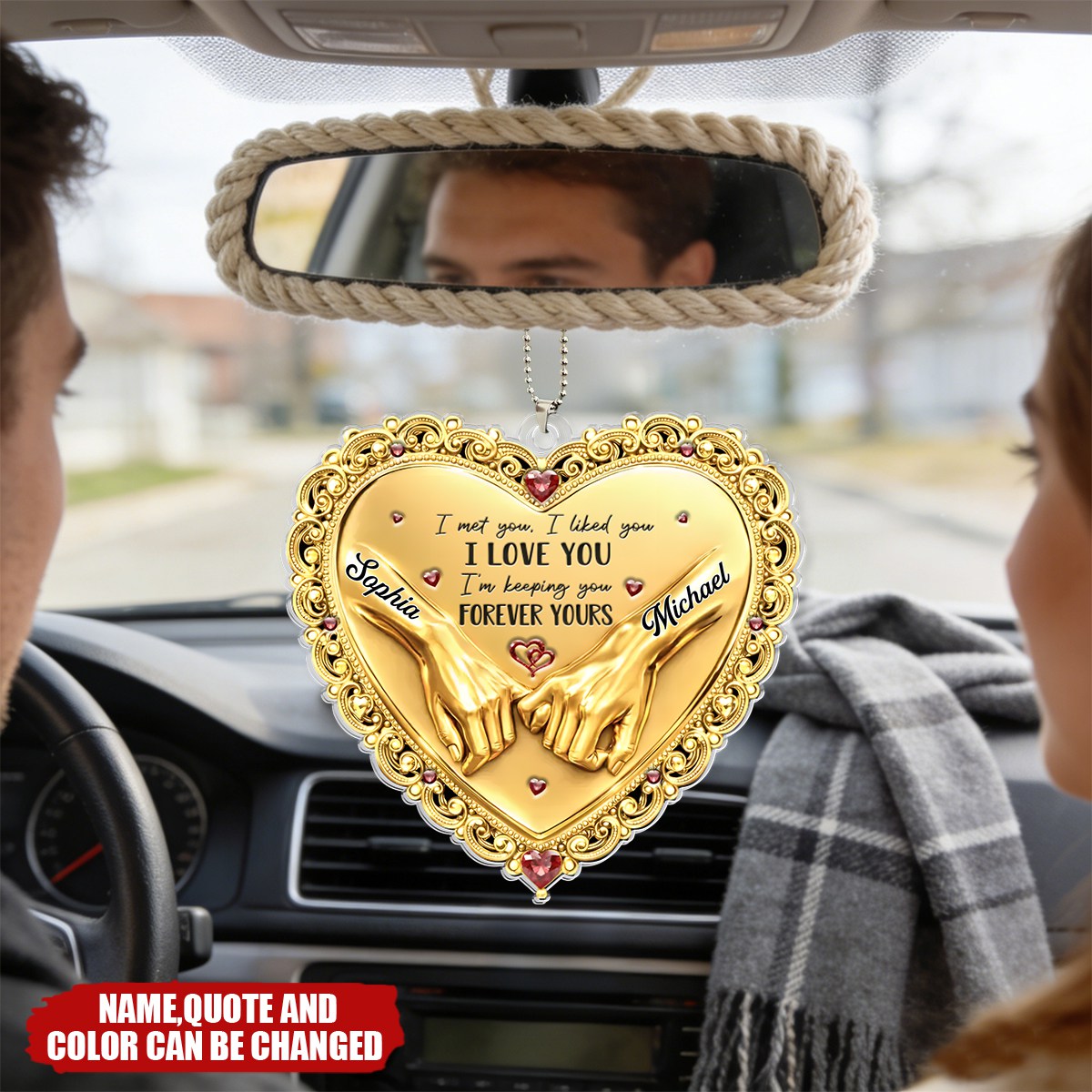 Custom Acrylic Car Ornament - Personalized Anniversary Wedding Gifts For Husband And Wife, Him And Her - You And Me Feels Right