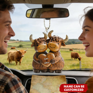 Highland Cowl Couple - Personalized Acrylic Car Ornament