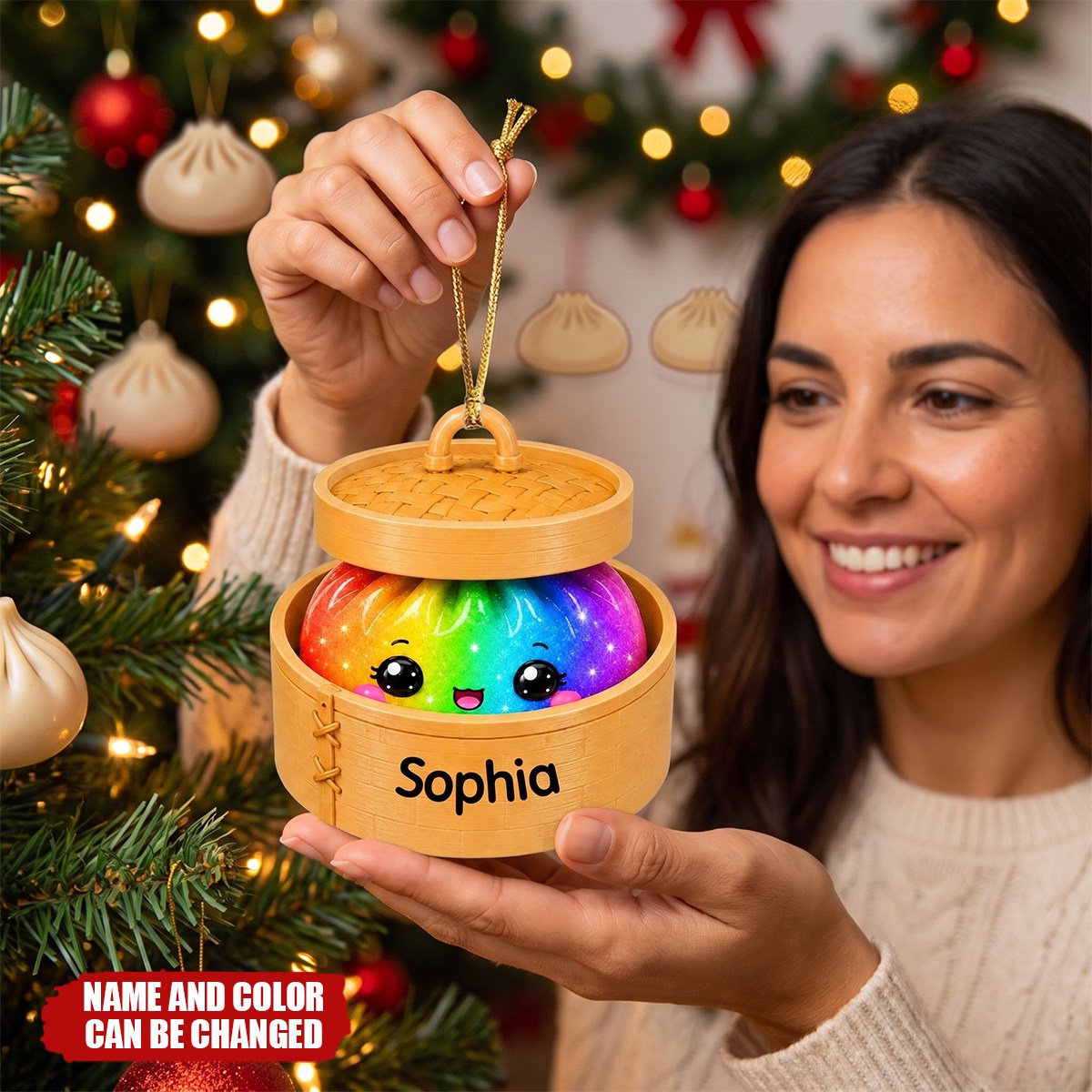 Personalized Christmas Dumpling Ornament – Custom Name Cute Squishy Bao Bun Gift