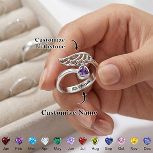 Memorial Your Loved One Family Loss Pet Loss - Personalized Wing And Heart Birthstone Ring