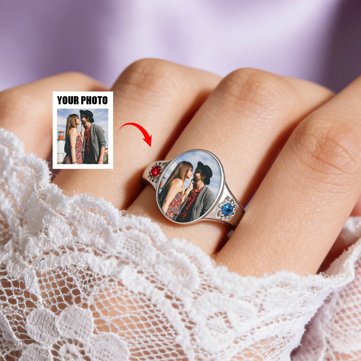 Personalized Photo Birthstone Custom Ring