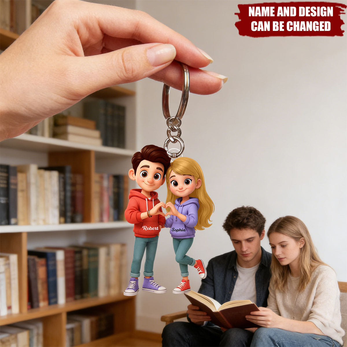 Cute Cartoon Couple Heartfelt Moment - Personalized Acrylic Keychain - Sentimental Gift for him, for her