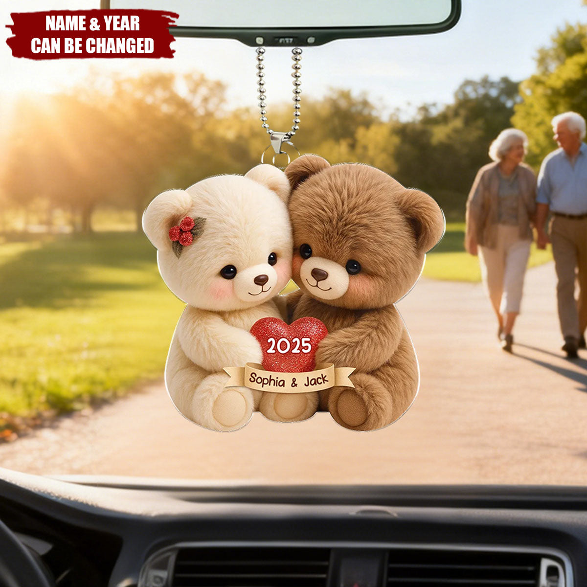 Loving Bear Couple - Personalized Acrylic Car Hanger - Sentimental Gift For Him, For Her