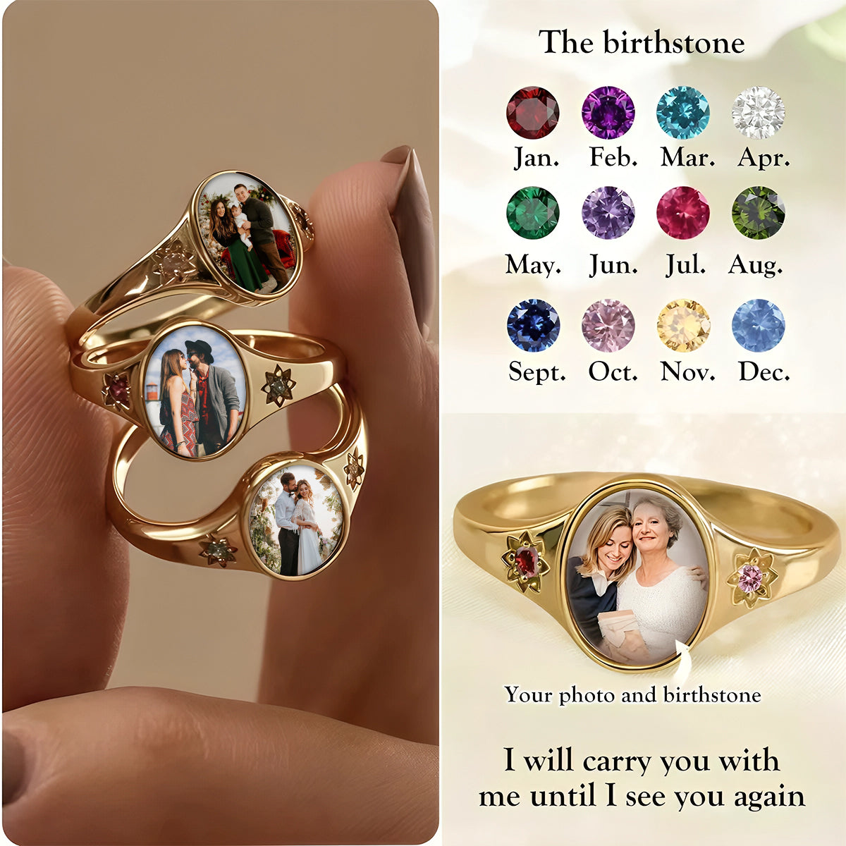 Personalized Photo Birthstone Custom Ring