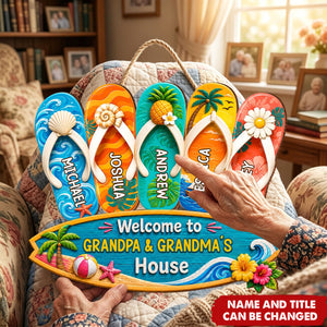 Welcome To Grandma & Grandpa's House - Personalized Wood Sign
