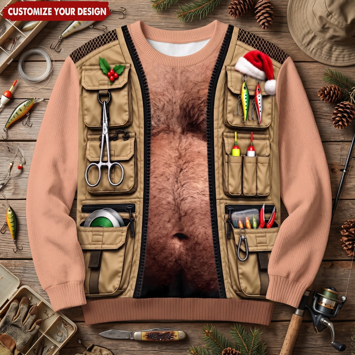 Funny Christmas Fishing Vest – Personalized Ugly Sweatshirt