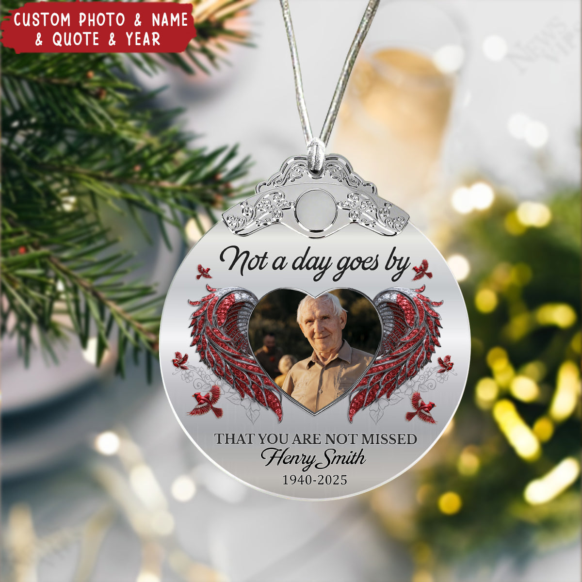 Always On Our Minds Forever In Our Hearts - Personalized Glass Photo Ornament With Silver Cap