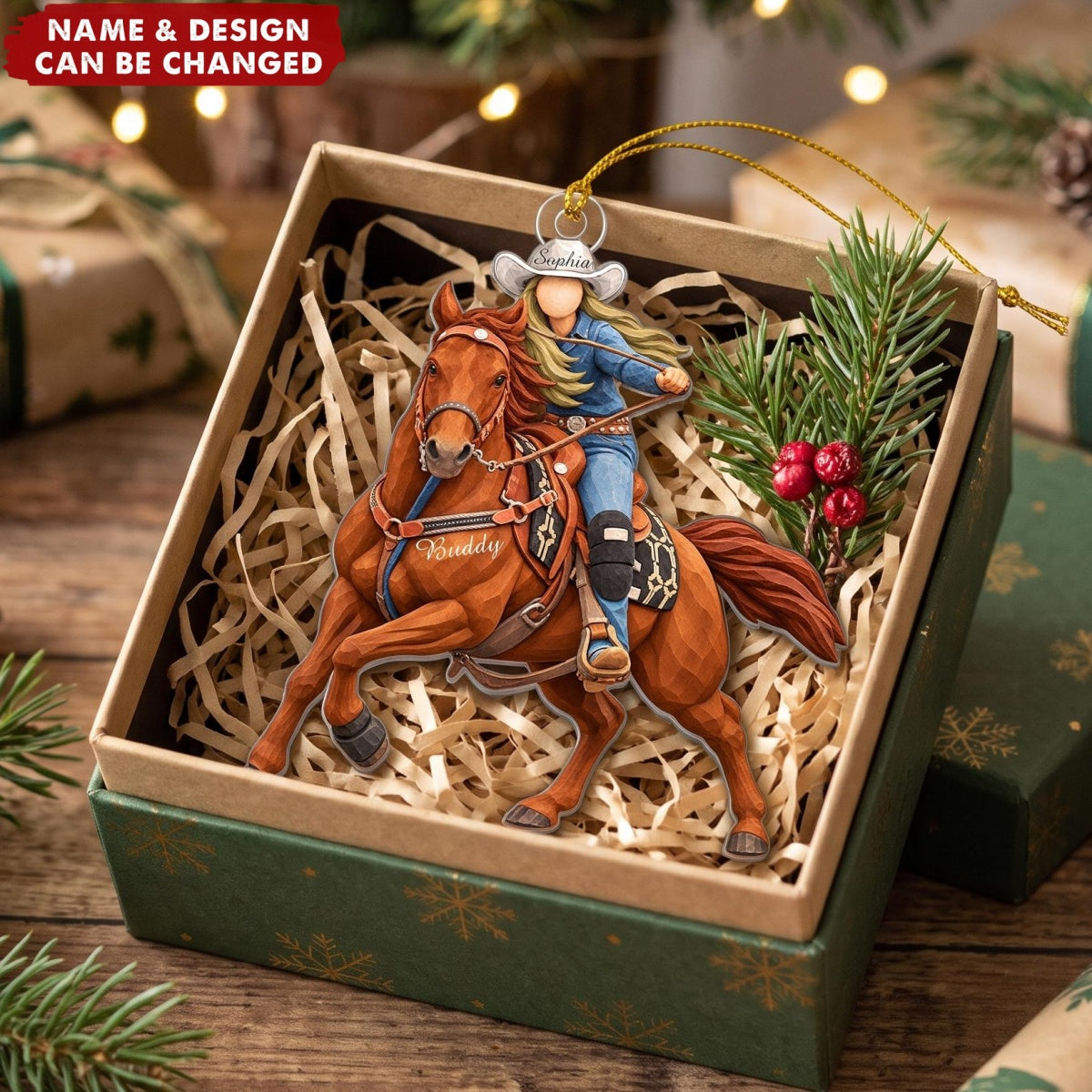 Christmas Cowgirl – Personalized Acrylic Custom Shape Ornament
