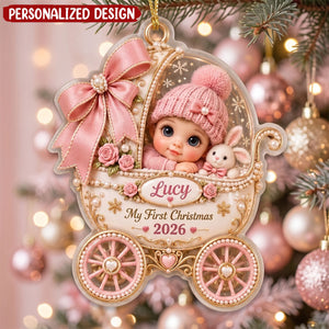 Personalized Baby First Christmas Ornament, Custom Name Baby Carriage Keepsake