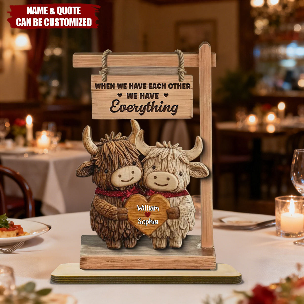 Highland Cows Couple - Personalized 2-Layered Wooden Plaque - Valentine's Day Gift For Him, Gift For Her