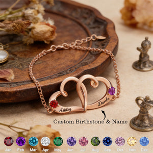 Double Birthstone Heart - Personalised Birthstone Beautiful Bracelet