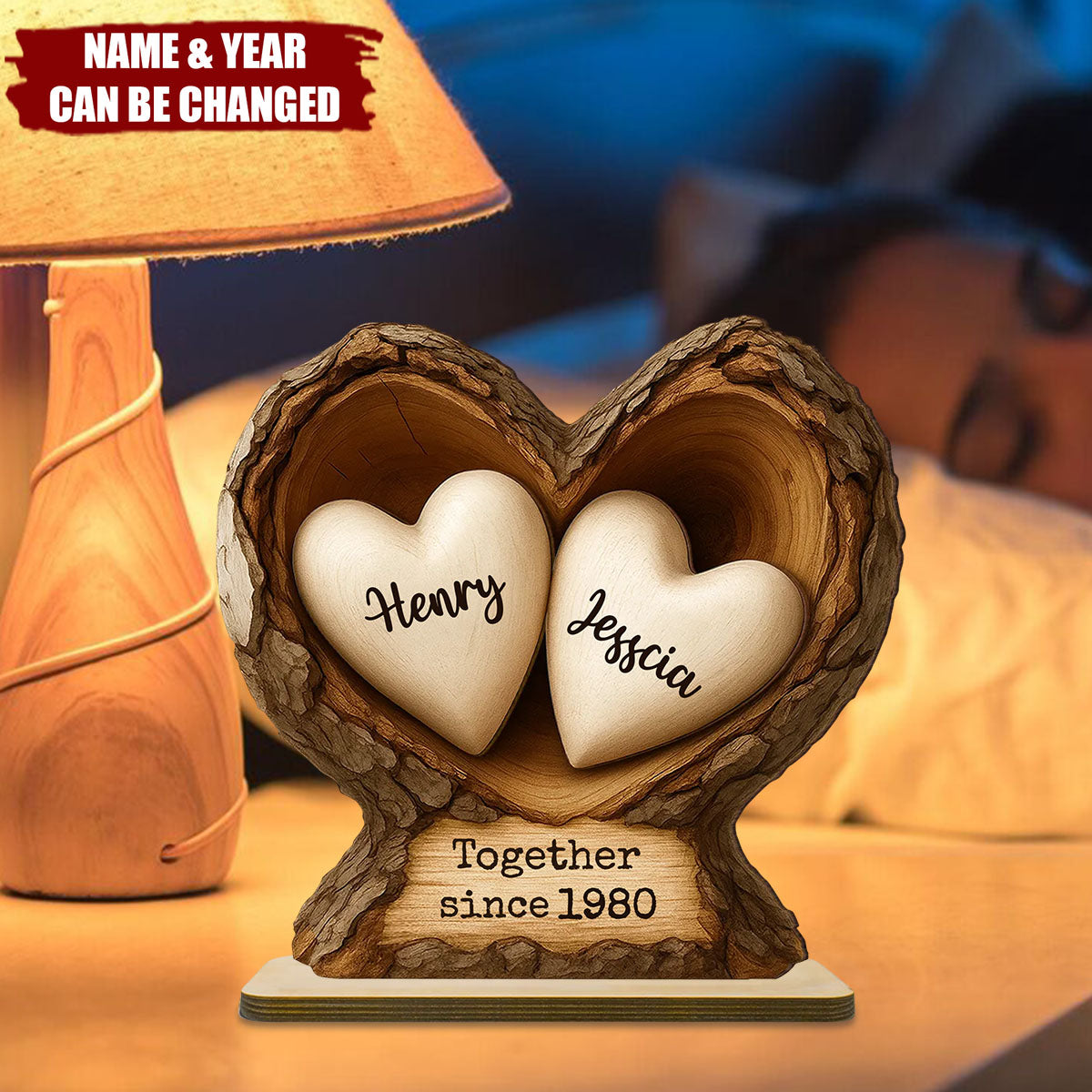 Custom Wooden Tree Hole Heart - Personalized Wooden Plaque - Gift for Couple