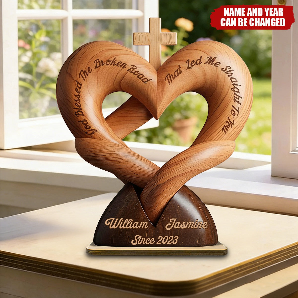 God Bless The Broken Road That Led Me Straight To You - Personalized 2-Layered Wooden Plaque