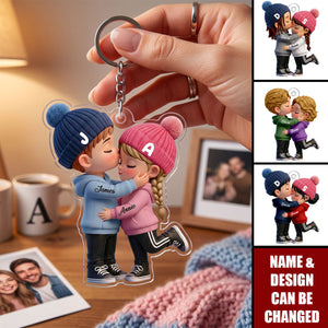 Kissing Couple Car Charm in Soft Colors - Personalized Acrylic Keychain