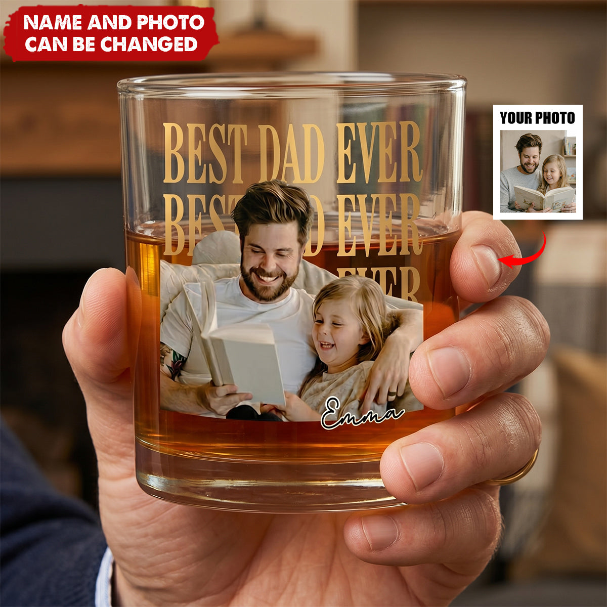 Custom Vintage 'Best Dad Ever' Photo - Personalized Custom Whiskey Glass, Gift For Dad