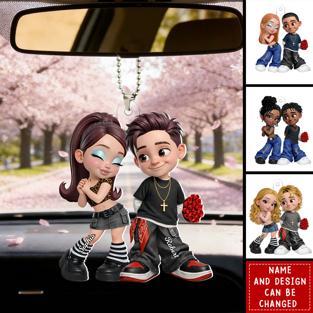 Trendy Y2K Couple - Personalized Car Hanger, Gift for Couple